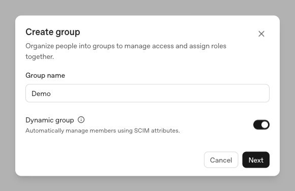 Create the Demo group with Dynamic group enabled